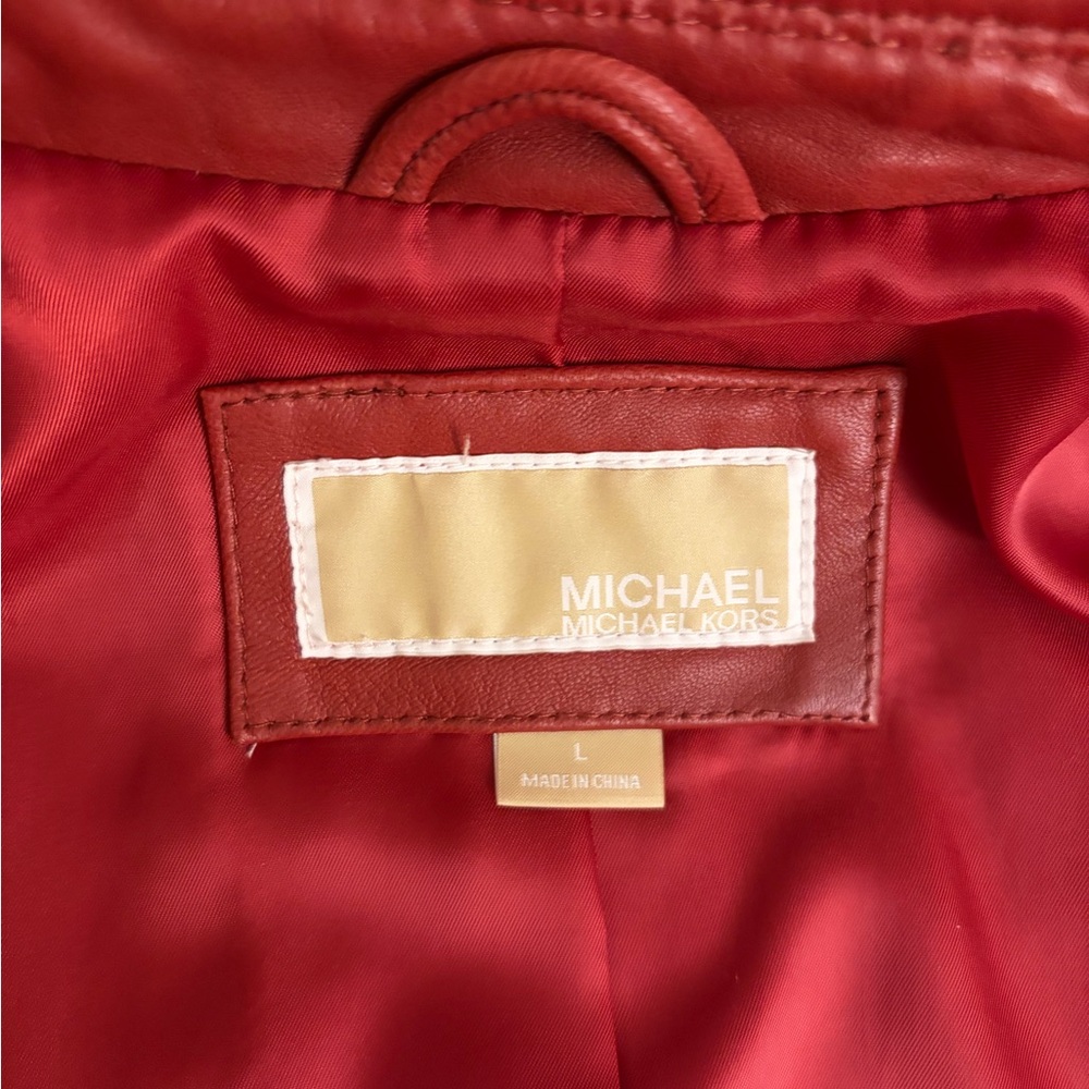 MICHAEL Michael Kors Authentic Red Leather Jacket - Size L - Picture 6 of 7